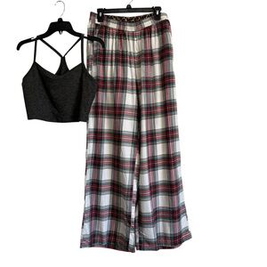 Aerie Bundle Lot Long Line Sports Bra Tank & Plaid Relaxed Sleep Pants Sz Large